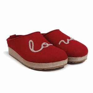 HAFLINGER Women's Grizzly Lovely LOVE Wool Clogs Red Size 38 US 7